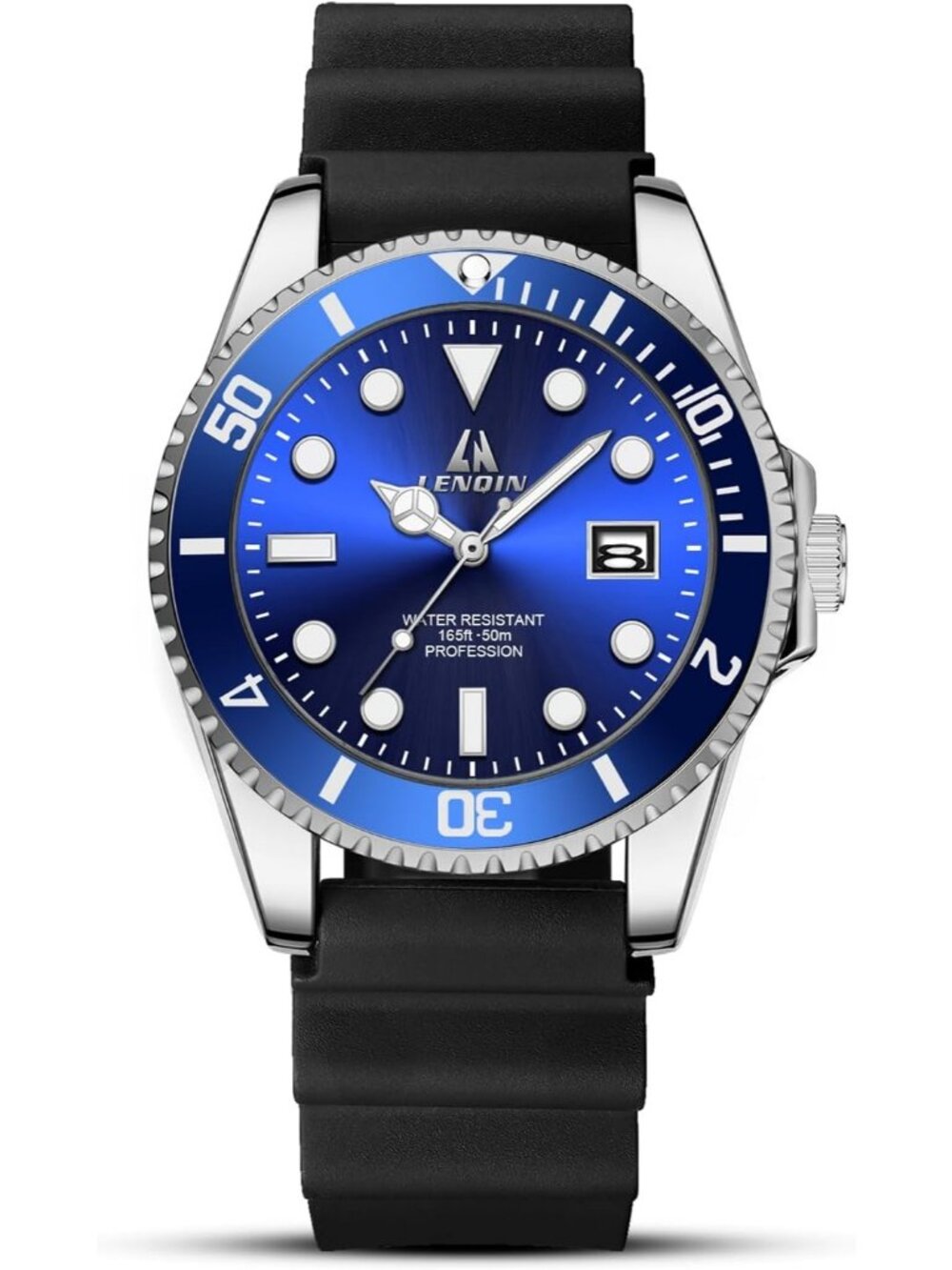 Men's Silver Stainless Blue Face Analog Quartz Waterproof Luminous Round Watch